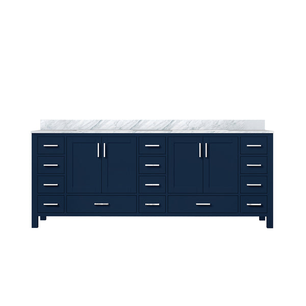 English Elm Navy Wood Double Bath Vanity 84" W x 22" D with Carrara Marble Top, Soft-Close Drawers & Ample Storage B2731P258987