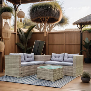 English Elm 4 Piece Patio Sectional Wicker Rattan Sofa Set With Storage Box – Versatile Comfort For Outdoors W329S00032