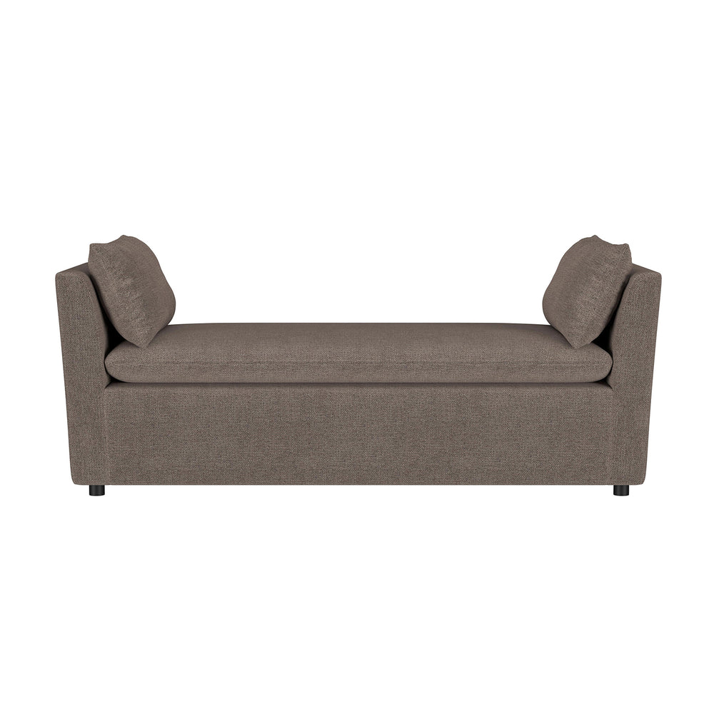 English Elm Upholstered Modern Accent Bench with Armrests and Bolster Pillows, Foam Seat, Black Tapered Legs Brown B016P383556