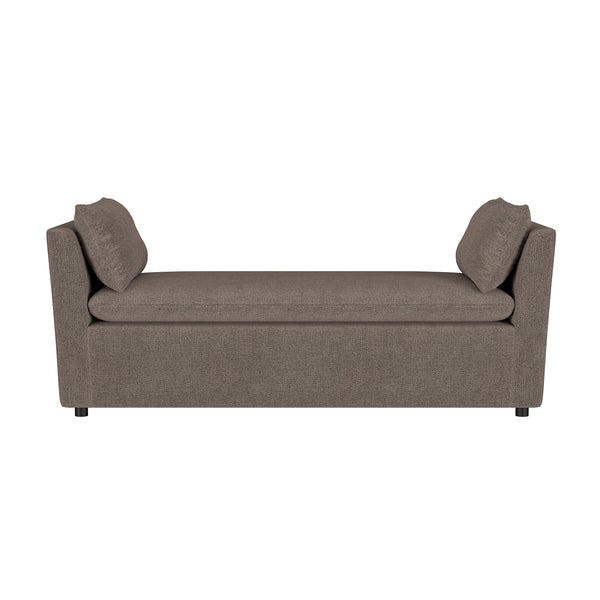 English Elm Upholstered Modern Accent Bench with Armrests and Bolster Pillows, Foam Seat, Black Tapered Legs Brown B016P383556