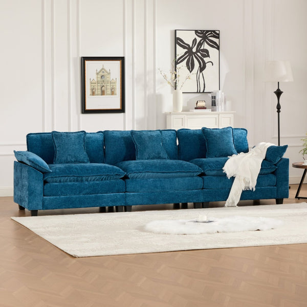 English Elm Wider Armrest 3-Seat Modern Sectional Couch In Blue - Comfy Chenille Fabric, Modular Design & Ergonomic Support W1143S00039-GIGA