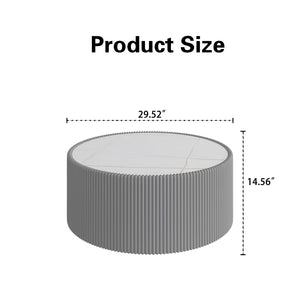 English Elm Light Marble Top Cylinder Coffee Table - Modern Leather Design For Living Room & Home Décor W3081P367624