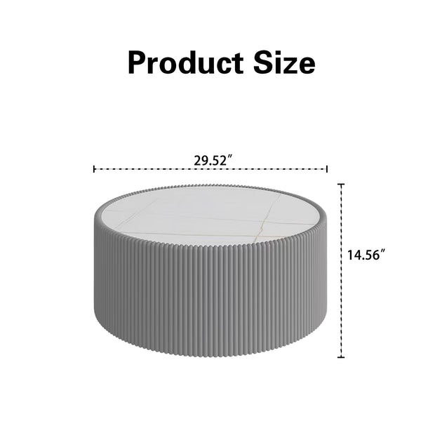 English Elm Light Marble Top Cylinder Coffee Table - Modern Leather Design For Living Room & Home Décor W3081P367624