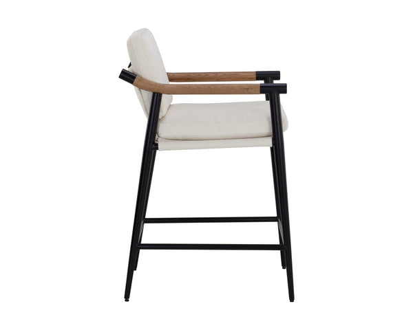 Sunpan Meadow Counter Stool - Timeless Design with Stain-Resistant Fabric and Solid Oak Wood Armrests Heather Ivory Tweed