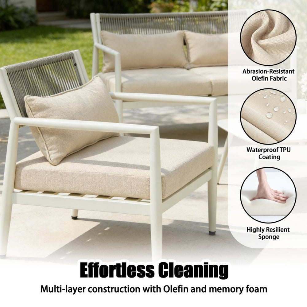English Elm Outdoor Pe Rope Woven 4 Seat Sectional Sofa Set with Foam Cushions Iron Frame T5880S00013