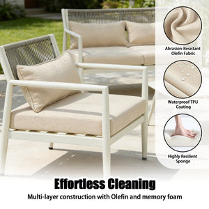 English Elm Outdoor Pe Rope Woven 4 Seat Sectional Sofa Set with Foam Cushions Iron Frame T5880S00013
