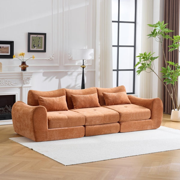 English Elm Modular Cloud Sectional Sofa Bed with Flannelette Upholstery for Flexible Living Orange W1829S00078