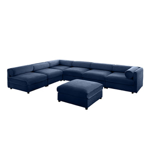 English Elm Modern 6-Piece Modular Sectional Sofa with Chenille Comfort, Cylindrical Support, Hidden Storage & Easy Assembly Blue W714S01056