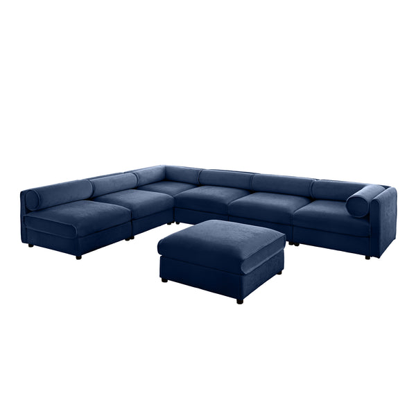 English Elm Modern 6-Piece Modular Sectional Sofa with Chenille Comfort, Cylindrical Support, Hidden Storage & Easy Assembly Blue W714S01056