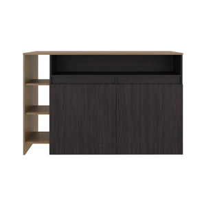 English Elm Mercury Freestanding Kitchen Island with Cabinet Open Shelving and Prep Workspace B128S00243