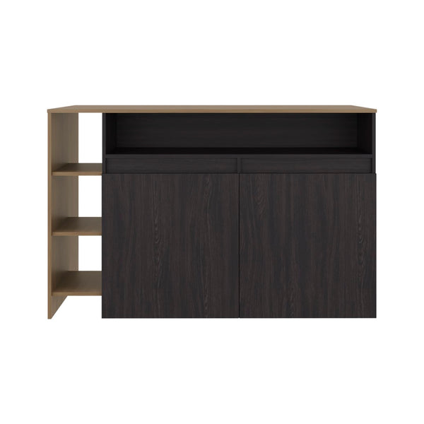 English Elm Mercury Freestanding Kitchen Island with Cabinet Open Shelving and Prep Workspace B128S00243