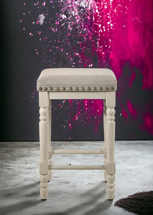 English Elm Tasnim Counter Height Stool Set of 2 in Antique White & Tan Upholstered Seat, Nailhead Trim Accents B2726P285037