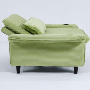 English Elm 65.74-inch convertible letter sofa bed with adjustable armrests, pull-out extension, cup holders, durable frame and plush sponge cushions Green W3371P311474