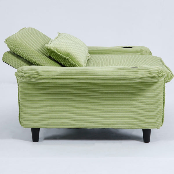 English Elm 65.74-inch convertible letter sofa bed with adjustable armrests, pull-out extension, cup holders, durable frame and plush sponge cushions Green W3371P311474