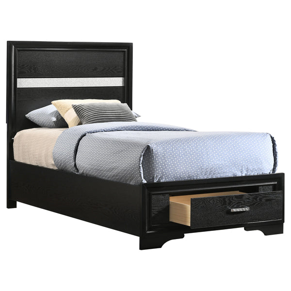 English Elm Urbana Black Twin Storage Panel Bed with Crystal Pulls & Glitter Trim, Slatted Platform, Drawers B062S00698