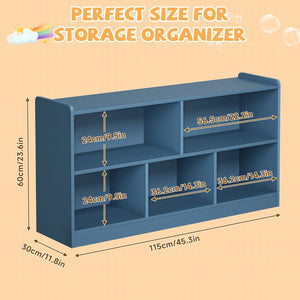 English Elm Wooden Five Cube Open Organizer Low Profile Montessori Bookshelf for Playroom or Nursery Turquoise T3210P476852