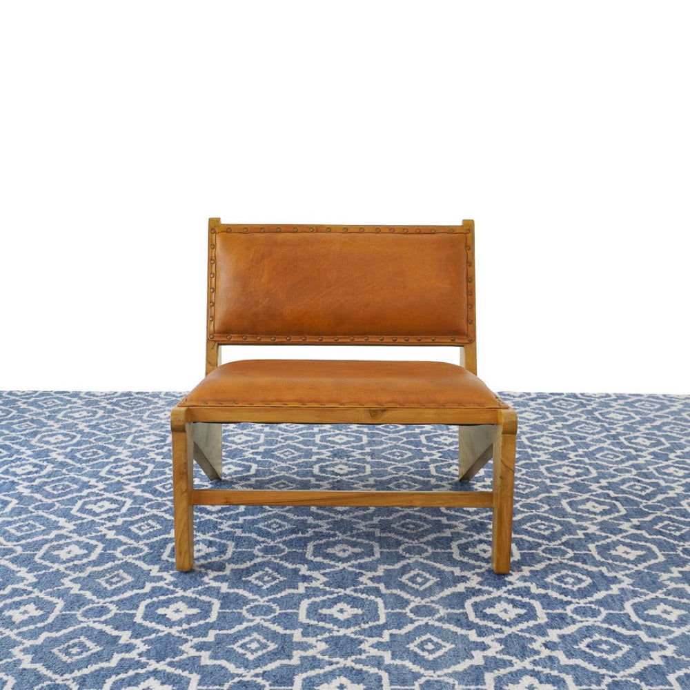 English Elm Talon Full-grain Leather Lounge Chair Solid Wood Frame Mid-century Modern Accent B183P301087