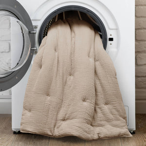 JLA Home Harbor House Blue - Cotton Crinkled Gauze Embroidered Quilt Set with Lightweight 250gsm Fill, OEKO‑TEX Certified Comfort and Texture Taupe HH13-1886