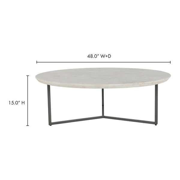 English Elm Chloe Round Marble Top Coffee Table with Open Iron Base for Modern Living Rooms B2769S00017