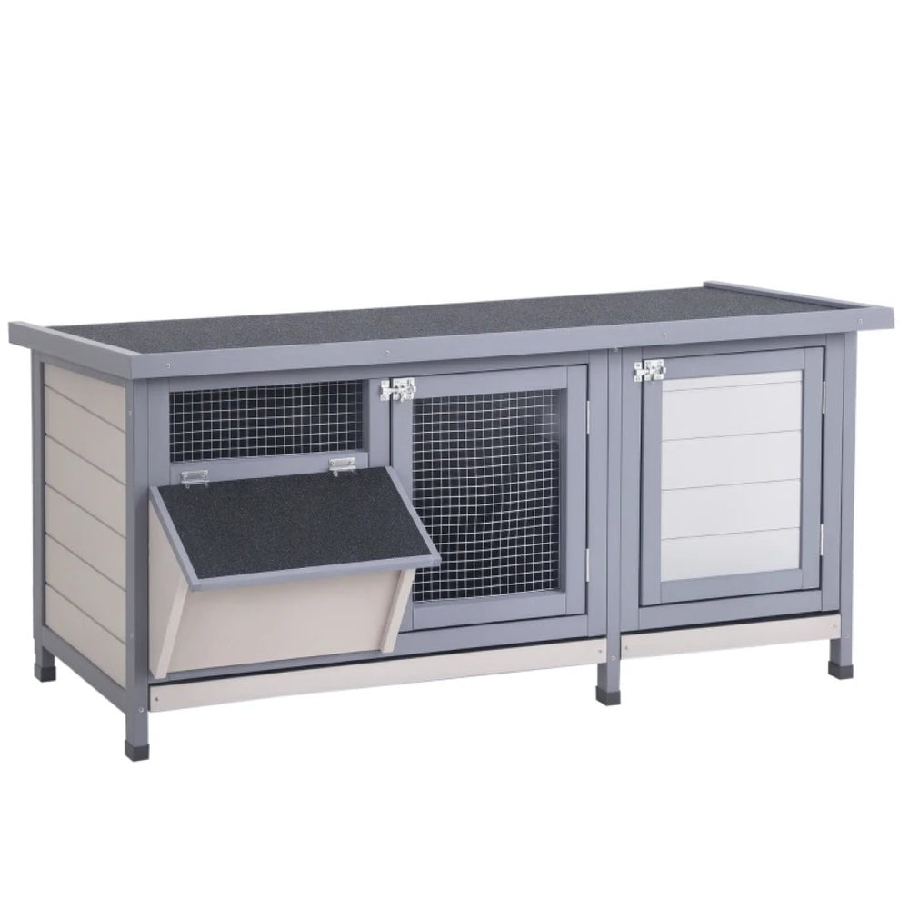 English Elm Wooden Rabbit Hutch Fir Frame Two Room Outdoor Run with Asphalt Roof for Small Pets T3971P436712