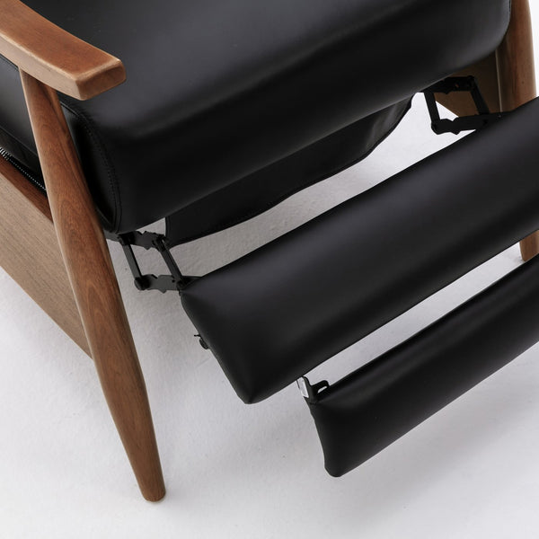 English Elm Fremont Top-Grain Leather Wood Arm Push Back Recliner with Chestnut Arms and Cushioned Headrest Black B050P366071