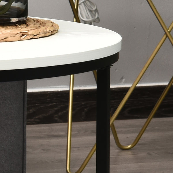 English Elm HOMCOM Modern Round 32" Coffee Table with Wood Grain Top and Black Metal Frame, Durable & Versatile White W2225P217443