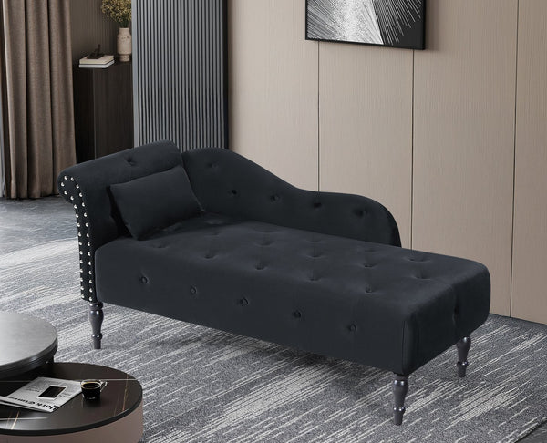 English Elm Aijia 60.6" Black Velvet Chaise Lounge With Button Tufting & Nailhead Trim For Elegant Comfort W1117P284888