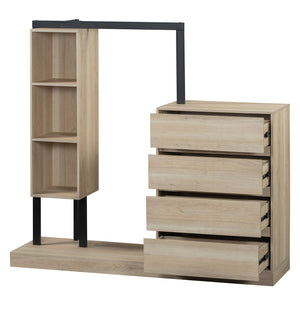 English Elm Wardrobe with 4 Drawers 3 Shelves – Spacious Natural/Wood/White Storage Cabinet, Durable MDF, Easy Assembly, Sleek Design, 55.3" L x 50.4" H N820P196888N