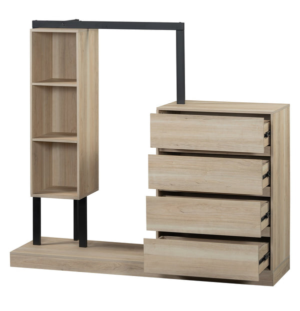 English Elm Wardrobe with 4 Drawers 3 Shelves – Spacious Natural/Wood/White Storage Cabinet, Durable MDF, Easy Assembly, Sleek Design, 55.3" L x 50.4" H N820P196888N