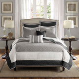 Madison Park Attingham Transitional 7 Piece Quilt Set with Euro Shams and Throw Pillows MP13-1741 Black