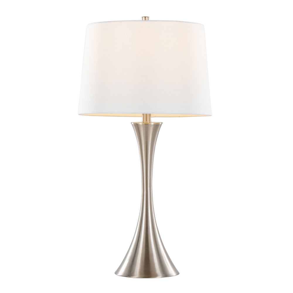 English Elm Lenuxe 29" Modern Metal Table Lamp Set Of 2 In Brushed Nickel With White Linen Shade For Home Decor B202P224103