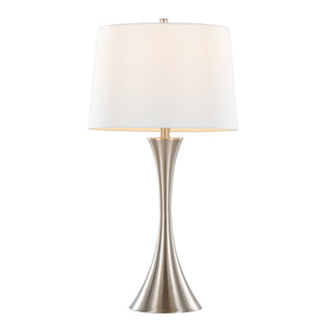 English Elm Lenuxe 29" Modern Metal Table Lamp Set Of 2 In Brushed Nickel With White Linen Shade For Home Decor B202P224103
