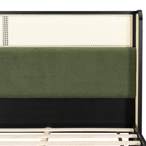 English Elm King Platform Bed Matte Black Frame Green Velvet Headboard Modern Low Profile N770PK375072B