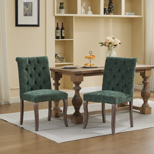 English Elm Upholstered Chenille Tufted Dining Chairs Set of 2 with Curved Wood Legs Club Style Olive Green W1143P457782