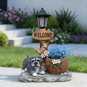 English Elm Schnauzer Solar Led Resin Planter Statue Outdoor Garden Accent for Patio Decor W5398P464236