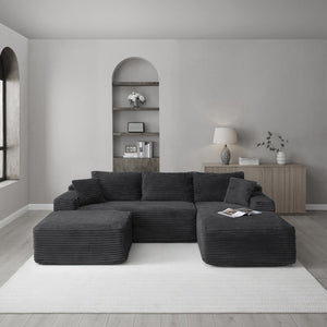 English Elm 105'' Modular Cloud Sectional Corduroy Couch Deep Seat L-shape for Living Room W1117S00319