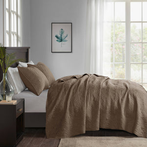 JLA Home Madison Park - 3 Reversible Quilt Set with Textured Stitching, Prewashed Cotton Fill, Antimicrobial Protection, Machine Washable Mocha MP13-6486