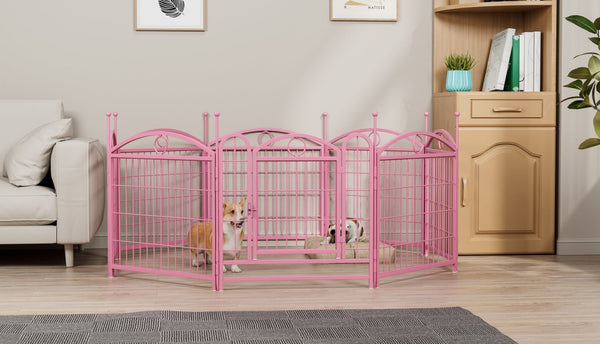 English Elm Dog Playpen 8 Panel Heavy Duty Iron Pet Enclosure Foldable Indoor Outdoor Exercise Pen Pink W368P233998