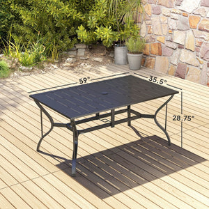 English Elm Stable Faux Wood Slatted Patio Dining Table Seats Six with Umbrella Hole T3971P428194