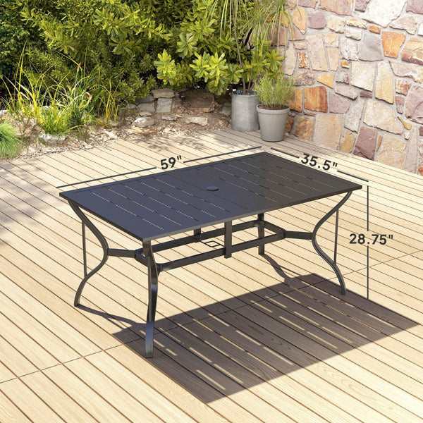 English Elm Stable Faux Wood Slatted Patio Dining Table Seats Six with Umbrella Hole T3971P428194