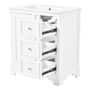 English Elm 30-Inch elegant bathroom vanity with ceramic basin, soft-close drawers, adjustable shelves, durable finish White N729P176237K
