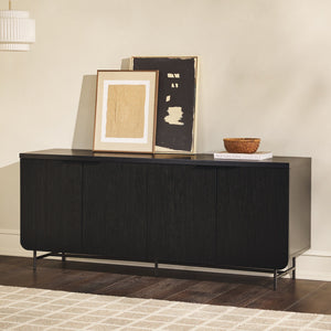 English Elm Walker Edison - Modern Scandi Fluted-Door Sideboard Black — Warp-Resistant MDF, Durable Laminate, Ample Storage, Minimalist Hardware, Versatile Use B185P169180