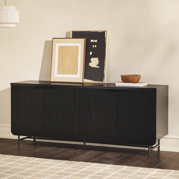 English Elm Walker Edison - Modern Scandi Fluted-Door Sideboard Black — Warp-Resistant MDF, Durable Laminate, Ample Storage, Minimalist Hardware, Versatile Use B185P169180