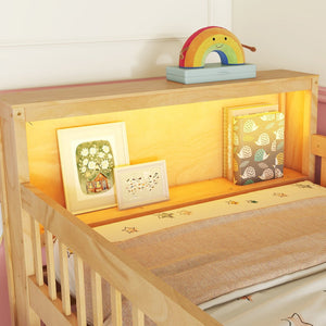 English Elm Twin Loft Bed with Built-In Stairs, Shelves, Hanging Rod & 2 Drawers for Space-Saving Kids Room Natural 45.87 L x 18.5 W x 10.83 H W2593S00005