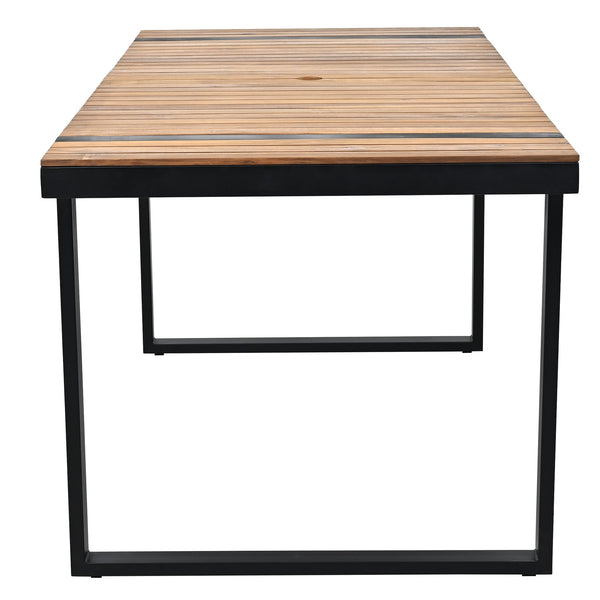 English Elm 7 Piece Outdoor Dining Set with Acacia Wood & Steel Frame, Water-Resistant Cushions, Umbrella Hole Beige N719Z000140A