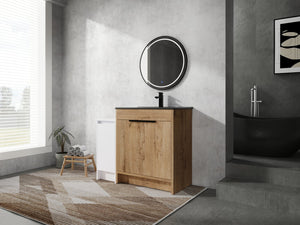 English Elm 42 Inch Freestanding Bathroom Vanity With Black Ceramic Sink, Soft-Close Doors, And Storage Solutions W999S00310
