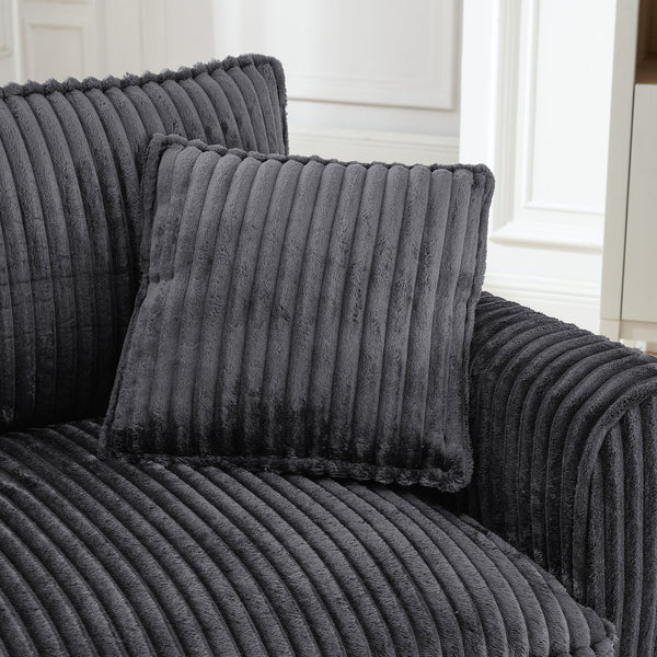 English Elm Lazy Corduroy Armchair with Plush Cushion and Supportive Backrest for Living Room Comfort and Style Gray W487P326810