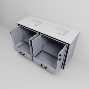 English Elm Dark Grey Double Bath Vanity 60" W X 22" D With White Quartz Top - Elegant Storage & Modern Style B2731P260620