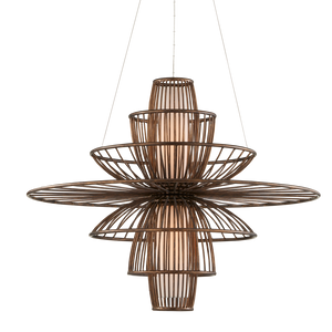 Benjiro Chandelier - Mid-Century Modern Steel Design with Off-White Shades & Adjustable Height Feature