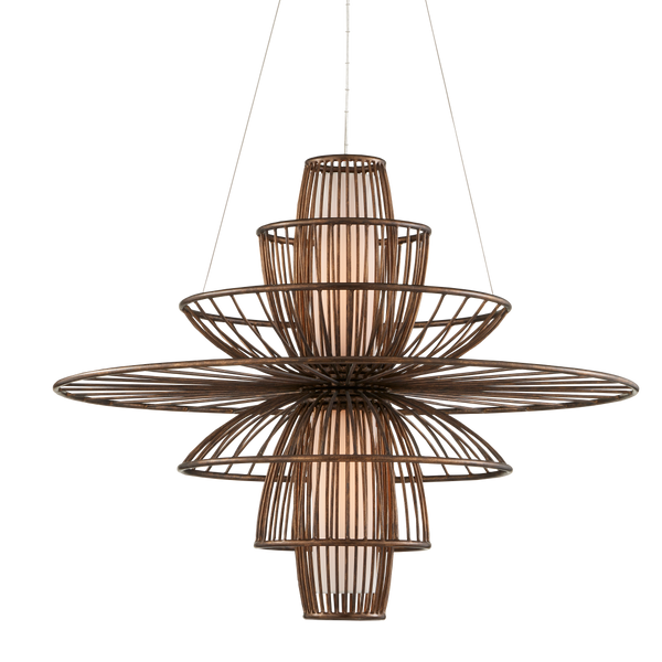 Benjiro Chandelier - Mid-Century Modern Steel Design with Off-White Shades & Adjustable Height Feature